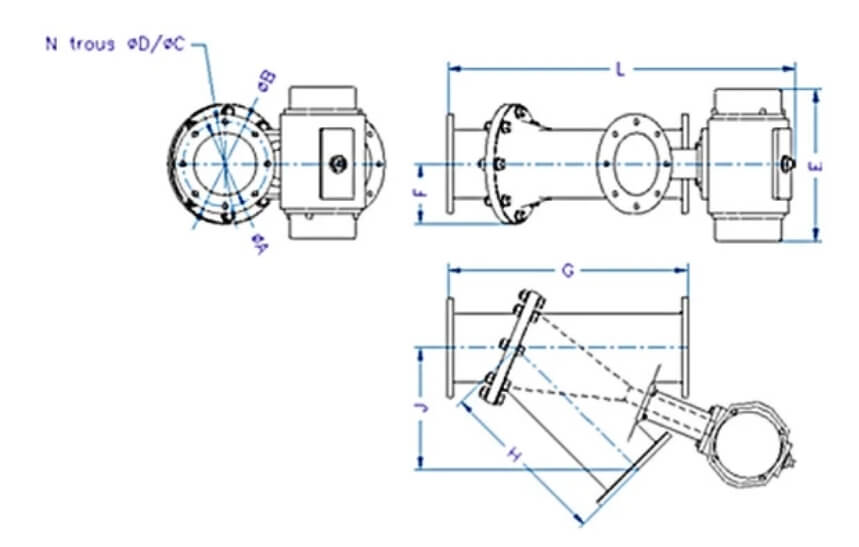 Dessin technique Vanne bidirectionnelle Egretier et mesures